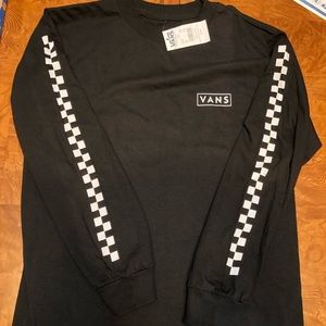 Black Vans Checkered Sleeve Long Sleeve Tee